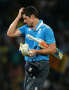 England captain Alastair Cook leaves the field after being dismissed by Suranga Lakmal