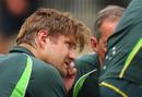 Shane Watson after being struck in the helmet by a bouncer at training