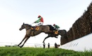 Sam Twiston-Davies riding Dodging Bullets clear the last to win the Tingle Creek Steeple Chase 