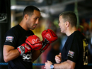James DeGale with trainer Jim McDonnell during a media workout