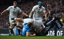 England's Billy Vunipola piles over the line for a controversial try