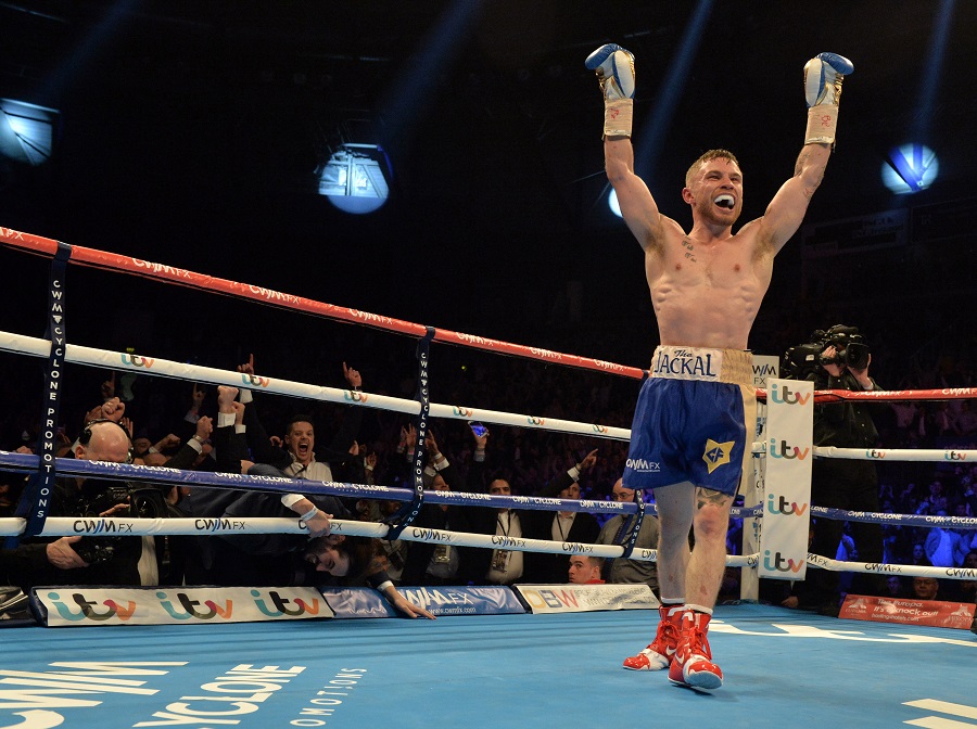 Carl Frampton celebrates after defeating Chris Avalos in Belfast