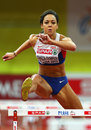 Katarina Johnson-Thompson clears a hurdle
