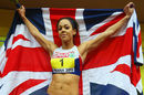 Katarina Johnson-Thompson celebrates winning gold in the Women's Pentathlon
