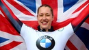Lizzy Yarnold of Great Britain celebrates after winning world championship gold