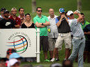 Rory McIlroy plays his tee shot on the second hole