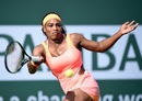 Serena Williams returns a forehand against Zarina Diyas