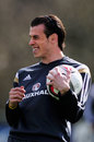 Gareth Bale raises a smile during Wales training