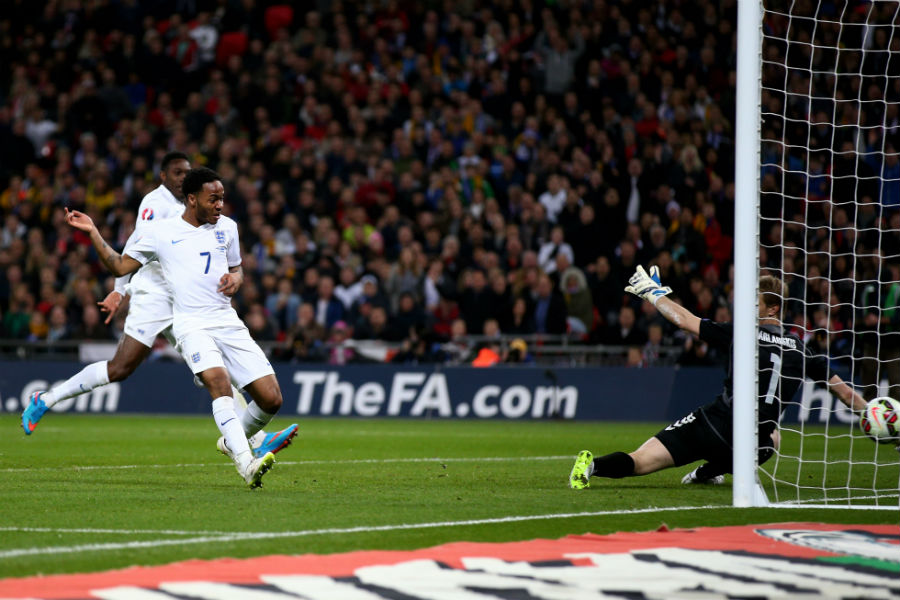 Raheem Sterling scored his first goal for England