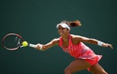 Heather Watson plays a forehand as she is knocked out of the Miami Open second round by Angelique Kerber