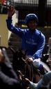 Frankie Dettori waves after riding Hibaayeb to victory in the Ribblesdale Stakes