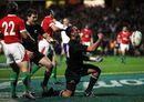 Aaron Cruden celebrates a try