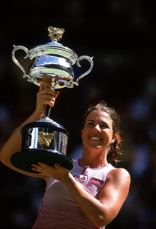 Jennifer Capriati poses with her trophy